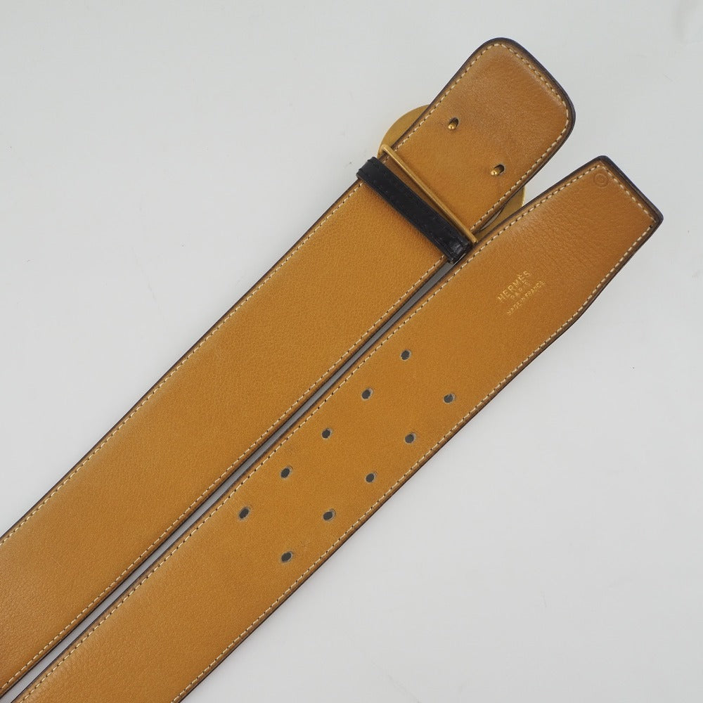 HERMES】エルメス ボックスカーフ 黒 〇Q刻印 レディース ベルト A