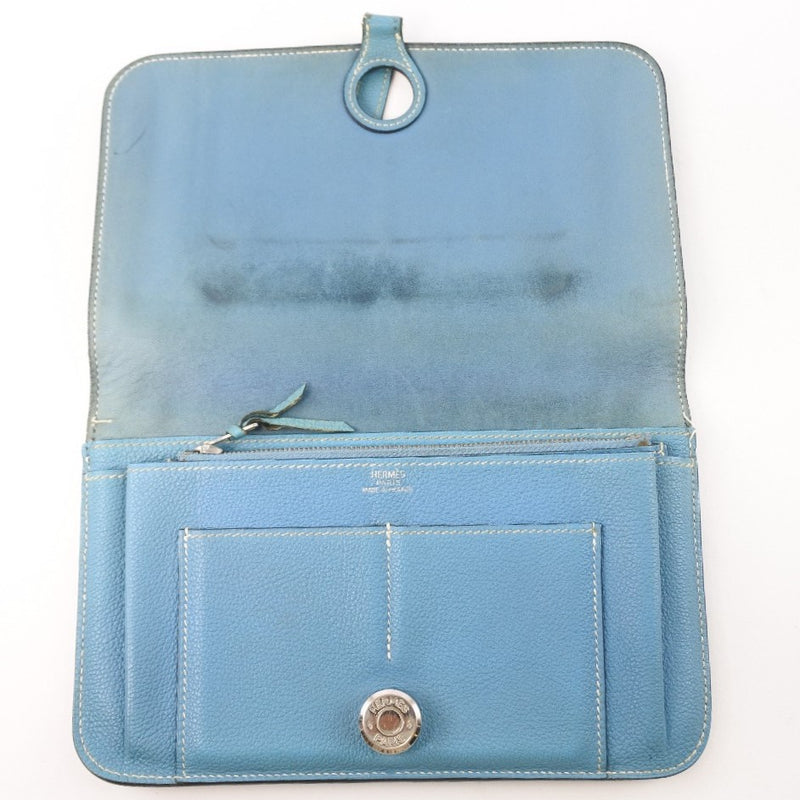 [HERMES] Hermes Dogon GM Long Wallet Toryon Lemance Light Blue □ H -engraved belt bracket DOGON GM Ladies