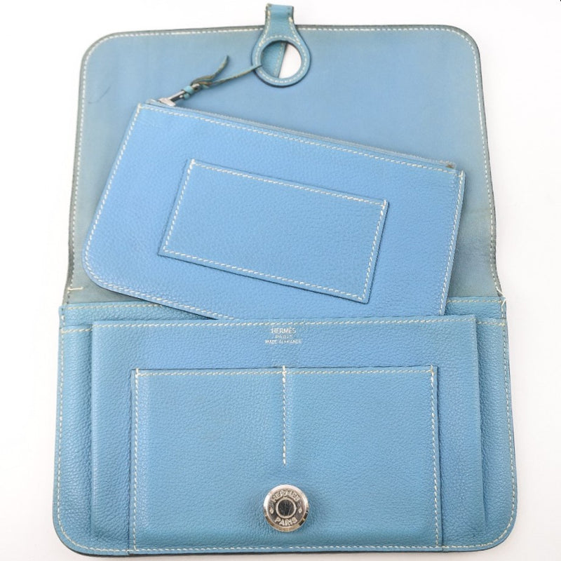 [HERMES] Hermes Dogon GM Long Wallet Toryon Lemance Light Blue □ H -engraved belt bracket DOGON GM Ladies