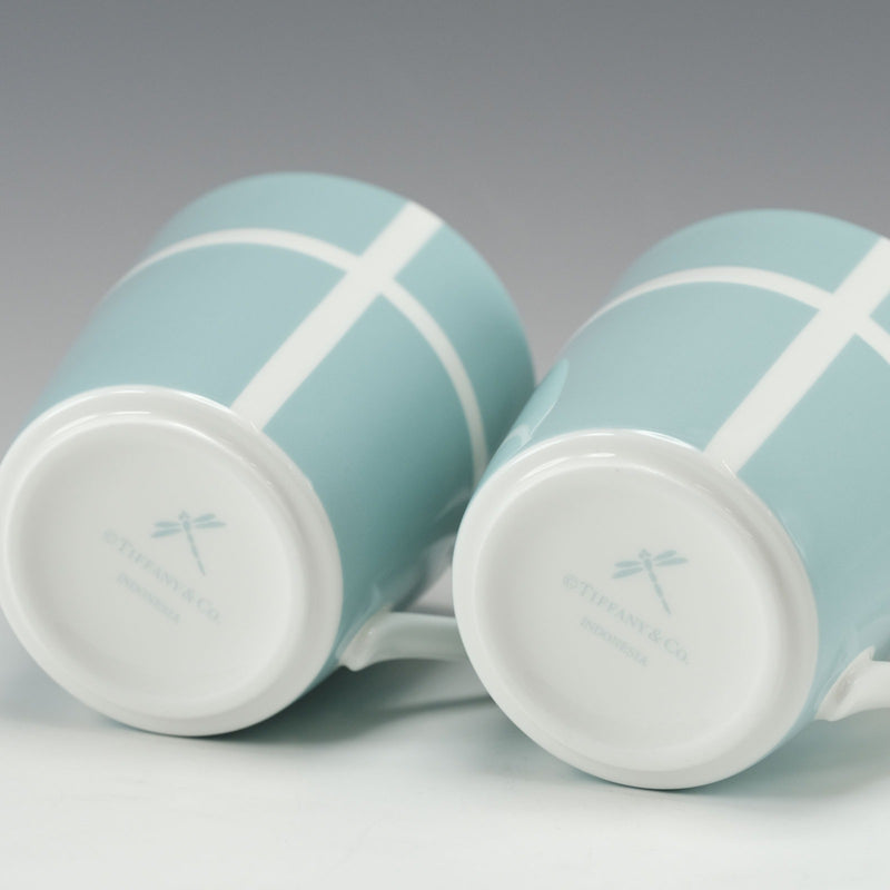 【TIFFANY&Co.】ティファニー
 ブルーボックス リボン マグカップ×2 食器
 ポーセリン グリーン 食器
Sランク