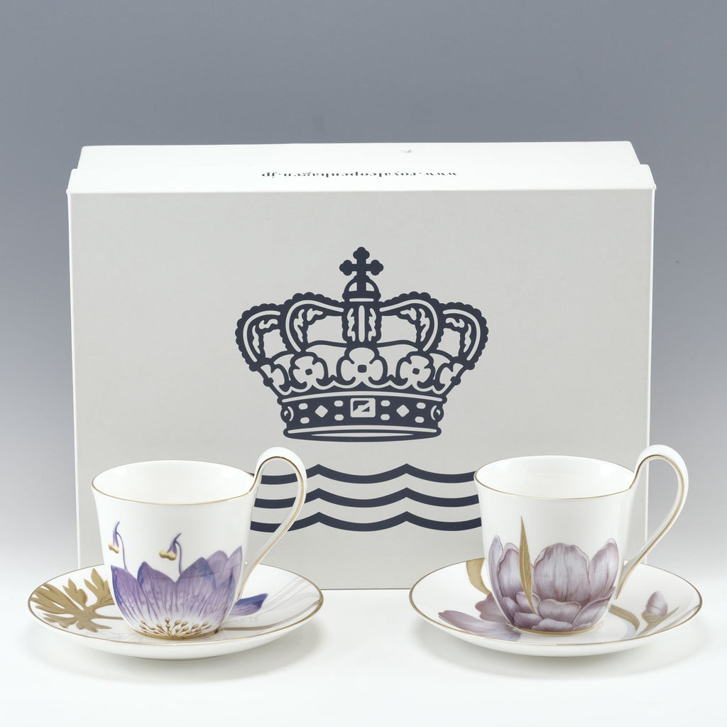 [Royal Copenhagen] Royal Copenhagen, Flora hi -handle cup & saucer x 2 Iris  & pansy tableware, Porcelain tableware, S rank