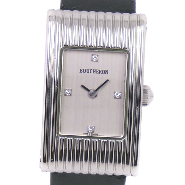 [Boucheron] Buscheron Reflation AH24898 Reloj de acero inoxidable x cuero de cuarzo negro damas reloj de marcación plateada