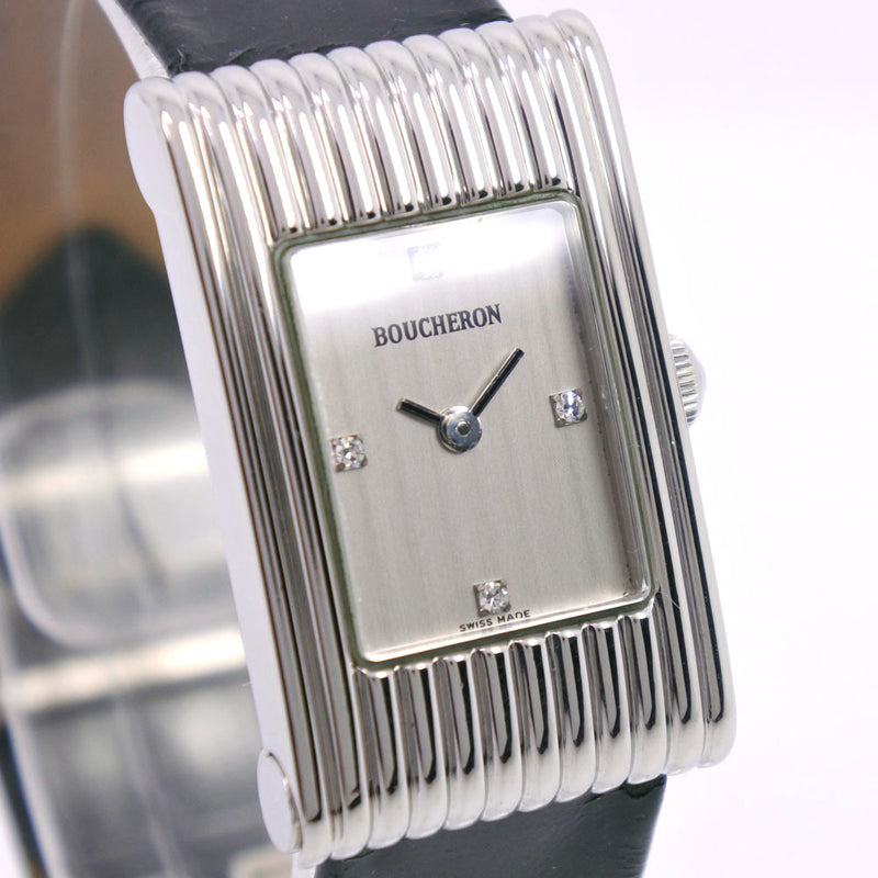 【Boucheron】ブシュロン
 リフレ　 AH24898 腕時計
 ステンレススチール×レザー ブラック クオーツ レディース シルバー文字盤 腕時計