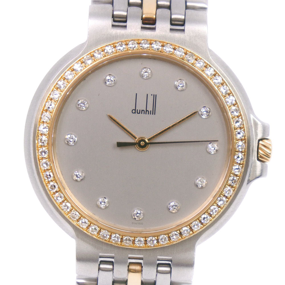 【Dunhill】ダンヒル, エリート ダイヤベゼル 腕時計, ゴールド＆スチール×ダイヤモンド クオーツ メンズ シルバー文字盤 腕時計, A-ランク
