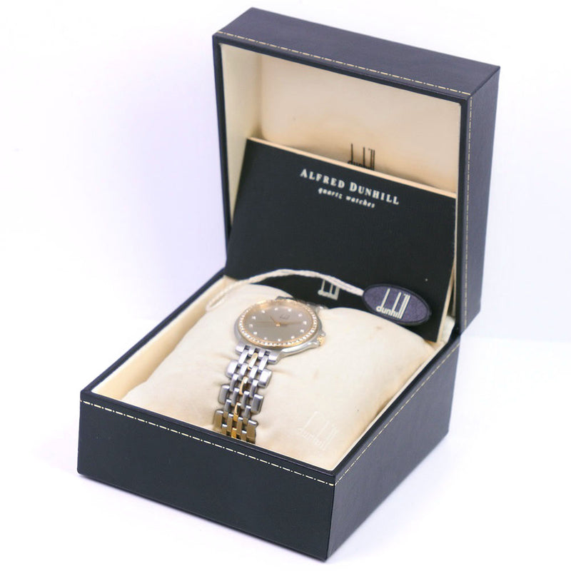 [Dunhill] Dunhill Elite Diamond Besel Watch Gold & Steel X Diamond Quartz Men 's Silver Dial Watch A-Rank