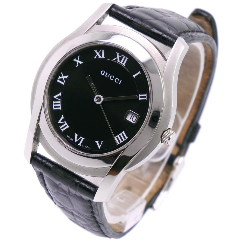 【GUCCI】グッチ
 5500M 腕時計
 ステンレススチール×レザー クオーツ メンズ 黒文字盤 腕時計
