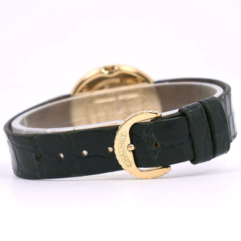 [Chaumet] Shome Oval Watch K18 옐로우 골드 x 가죽 쿼츠 여성 흰색 다이얼 다이얼 시계