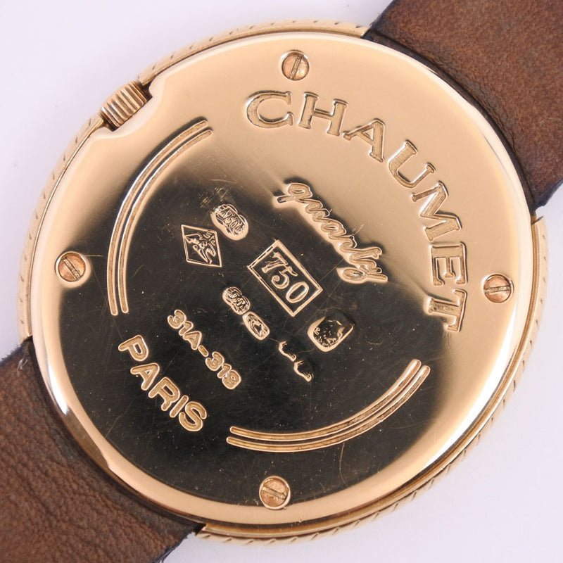 [Chaumet] Shome椭圆形手表K18黄金X皮革石英女士​​白色表盘手表