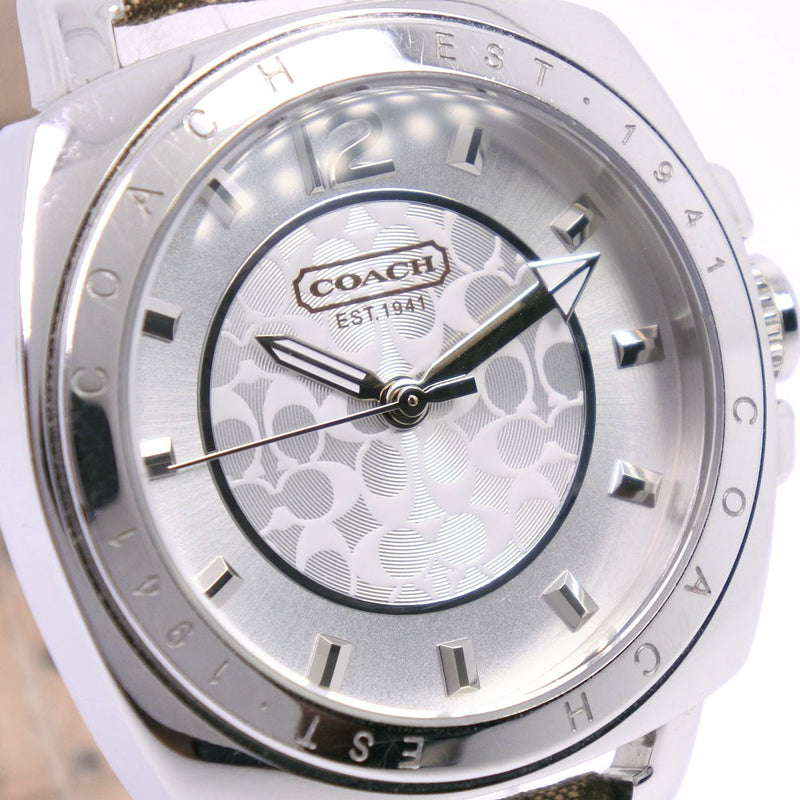 [Coach] Coach signature Ca.64.7.14.0606 Watch Stainless Steel x Leather Quartz Ladies Silver Dial A-Rank