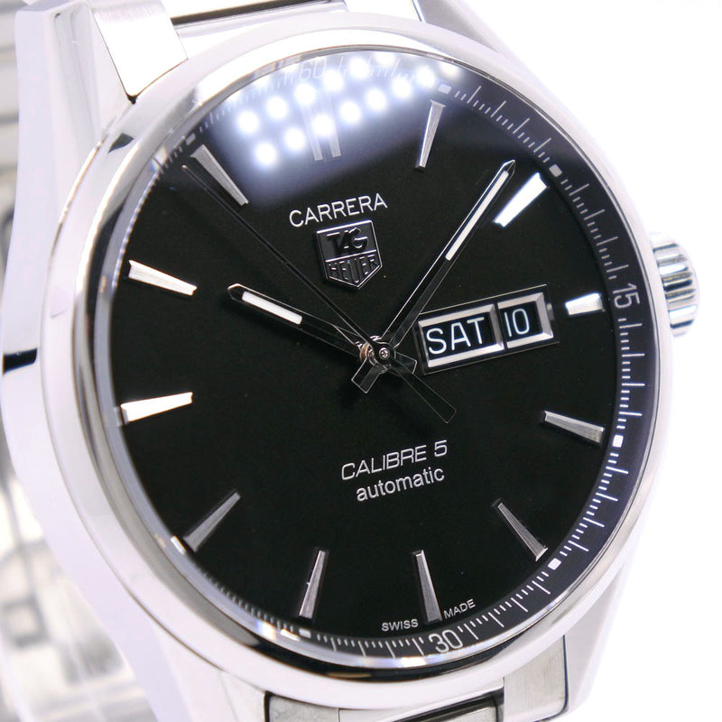 【TAG HEUER】タグホイヤー
 カレラ キャリバー5 WAR201-O 腕時計
 ステンレススチール 自動巻き メンズ 黒文字盤 腕時計
Aランク