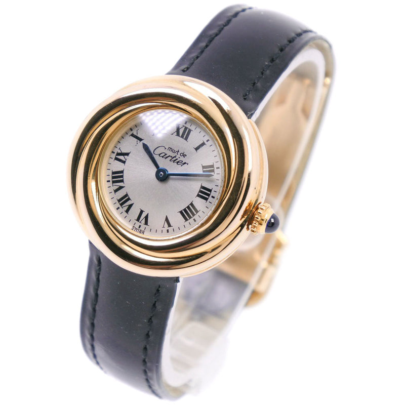 【CARTIER】カルティエ
 マスト トリニティ ヴェルメイユ 腕時計
 シルバー925×レザー ゴールド クオーツ レディース シルバー文字盤 腕時計