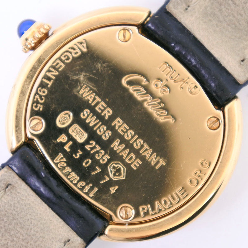 [Cartier]卡地亚桅杆三位一体Vermeille手表银925×皮革金石英女士银色表盘