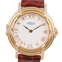 【HERMES】エルメス
 ルバン 腕時計
 K18イエローゴールド×レザー×ダイヤモンド 赤 〇W刻印 クオーツ レディース 白文字盤 腕時計
A-ランク
