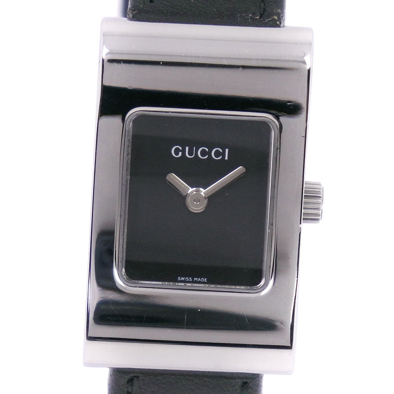 [Gucci] Gucci 2300L手表不锈钢X皮革黑色石英女士黑色表盘