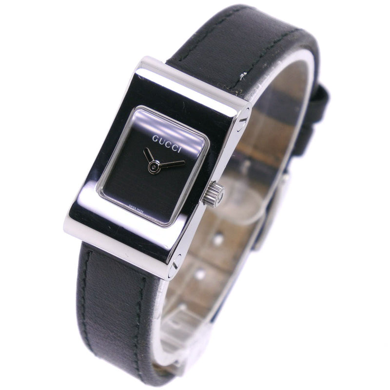 [Gucci] Gucci 2300L Reloj de acero inoxidable x Cuero de cuarzo negro Damas Negro Dial reloj Reloj