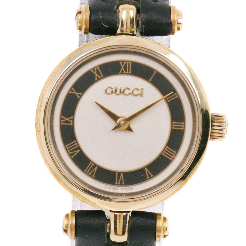 [GUCCI] Gucci Sherry Watch Stainless Steel x Leather Gold Quartz Ladies White Dial A-Rank