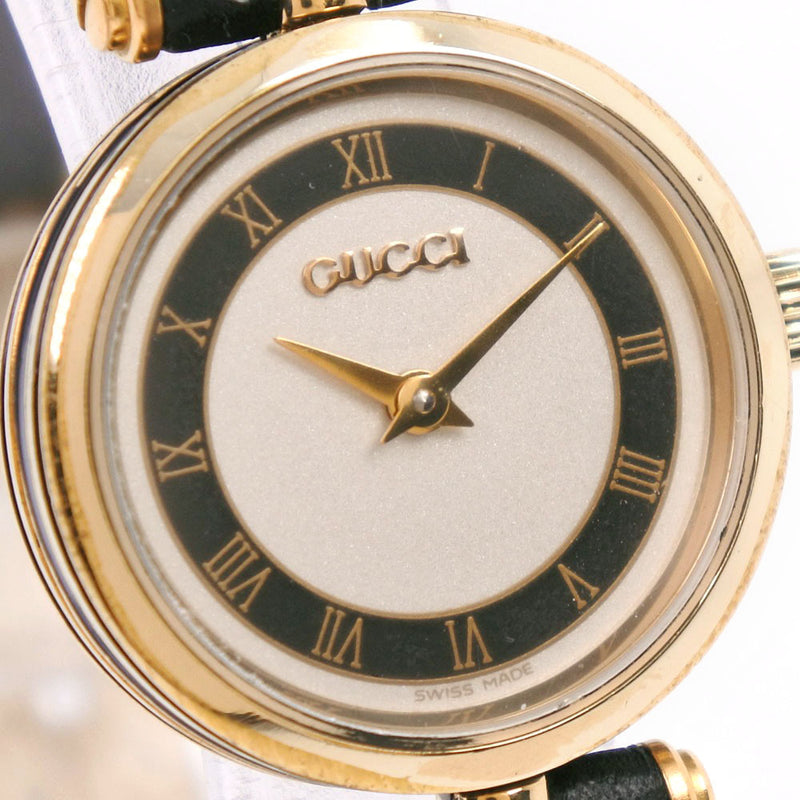 【GUCCI】グッチ
 シェリー 腕時計
 ステンレススチール×レザー ゴールド クオーツ レディース 白文字盤 腕時計
A-ランク