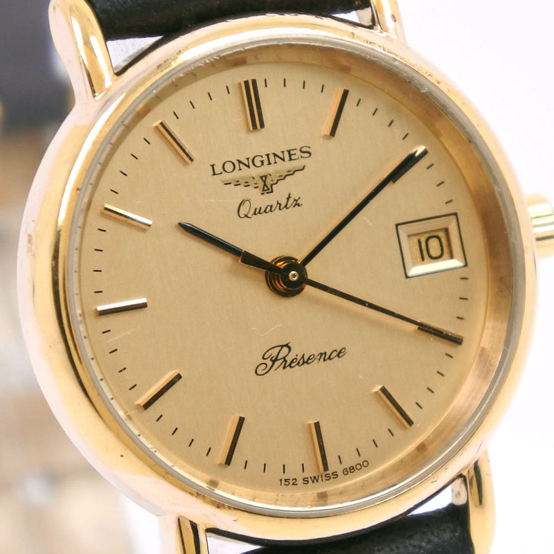 [LONGINES] Longin Presence Watch Stainless Steel x Leather Quartz Ladies Gold Dial Watch