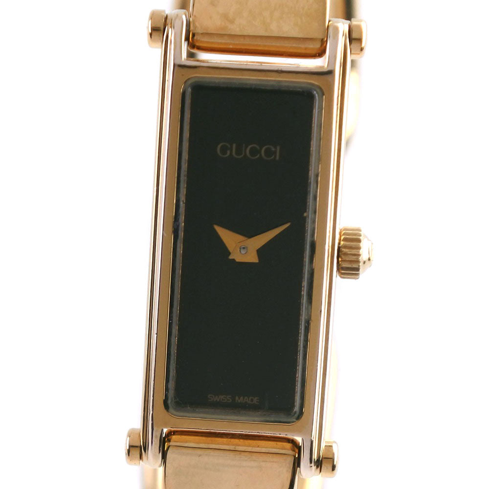 【GUCCI】グッチ, 1500L 腕時計, ステンレススチール ゴールド クオーツ レディース 黒文字盤 腕時計