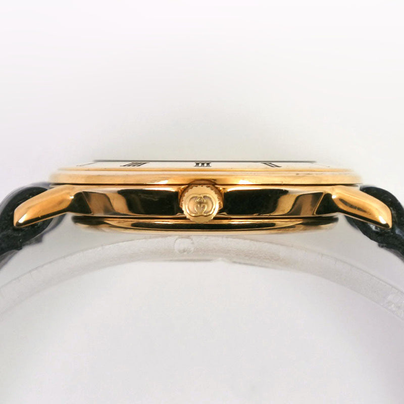 【GUCCI】グッチ
 3000.2.L 腕時計
 ステンレススチール×レザー ゴールド クオーツ レディース 黒文字盤 腕時計