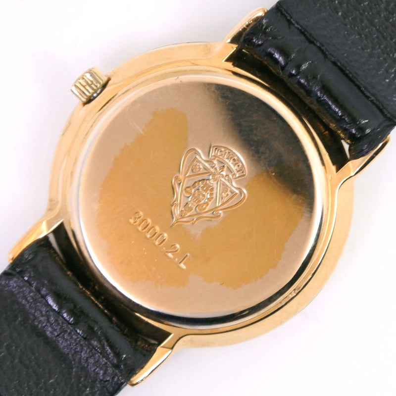 [Gucci] Gucci 3000.2.L Reloj de acero inoxidable x Cuarro de cuero Cuarzo Damas Negro Dial reloj Reloj