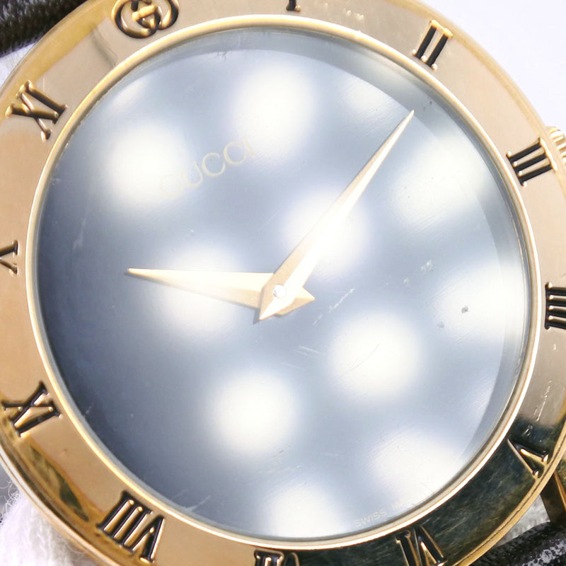 【GUCCI】グッチ
 3000.2.M 腕時計
 ステンレススチール×レザー ゴールド クオーツ メンズ 黒文字盤 腕時計