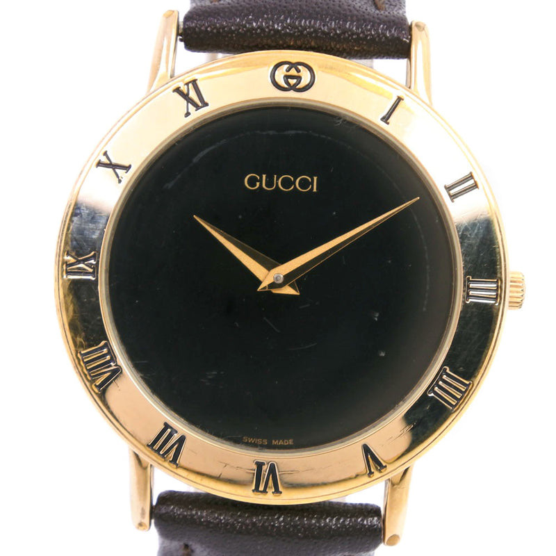 [GUCCI] Gucci 3000.2.M Watch Stainless steel x Leather Gold Quartz Men's Black Dial Watch