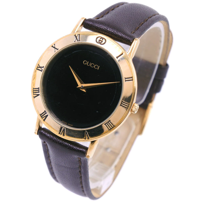[Gucci] Gucci 3000.2.M观看不锈钢X皮革金石英男士黑色表盘手表