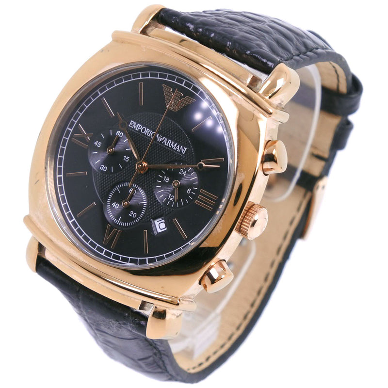 [ARMANI] Emporio Armani AR-0321 Watch Stainless Steel x Leather Gold Quartz Chronograph Men Black Dial Dial Watch