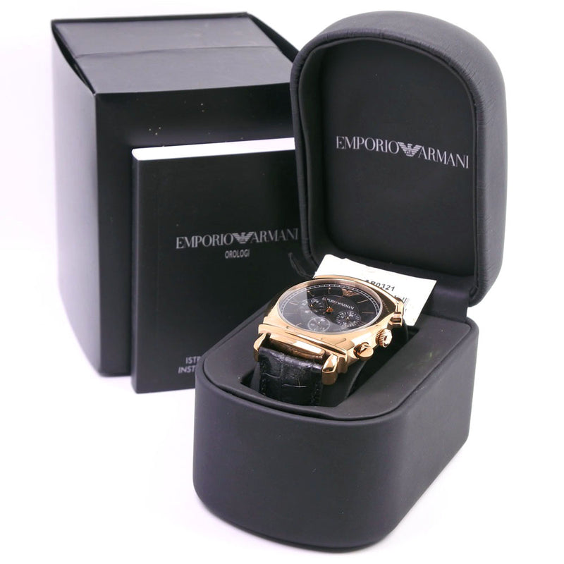【ARMANI】エンポリオ・アルマーニ
 AR-0321 腕時計
 ステンレススチール×レザー ゴールド クオーツ クロノグラフ メンズ 黒文字盤 腕時計