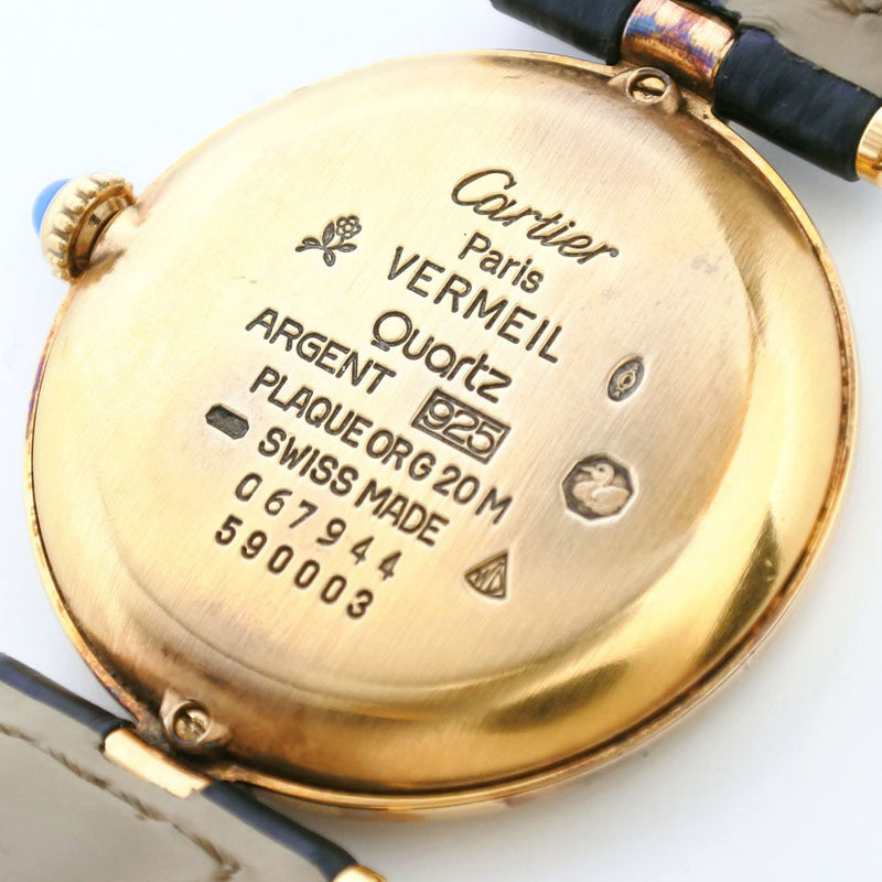 [까르띠에] Cartier Masu Vermille Silver 925 × 가죽 골드 쿼츠 아날로그 L 디스플레이 Boys Black Dial Watch A-Rank