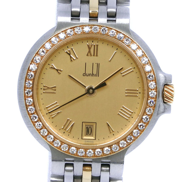 【Dunhill】ダンヒル
 エリート　 ダイヤベゼル ステンレススチール シルバー クオーツ アナログ表示 ボーイズ ゴールド文字盤 腕時計