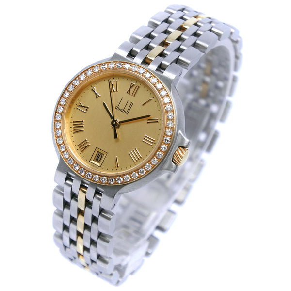 [DUNHILL] Dunhill Elite Diamond Besel Stainless Steel Silver Quartz Display Boys Gold Dial Watch