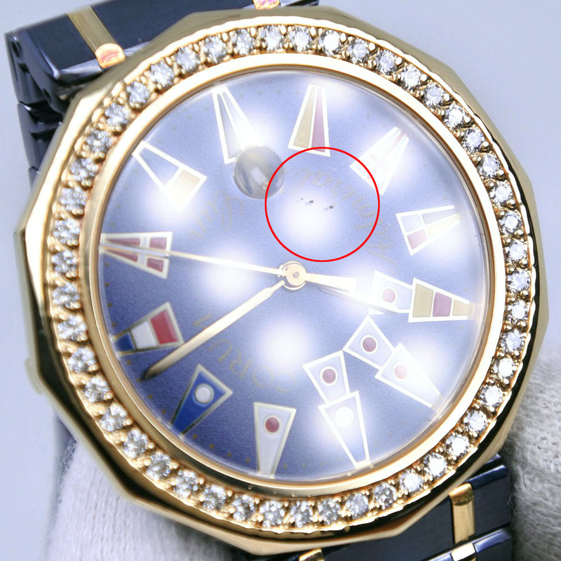 [CORUM] Colm Admiral's Cup Diamond Bezel 39.812.33.v052 Gambles × YG Navy Quartz Analog Display Men's Navy Dial Watch A-Rank