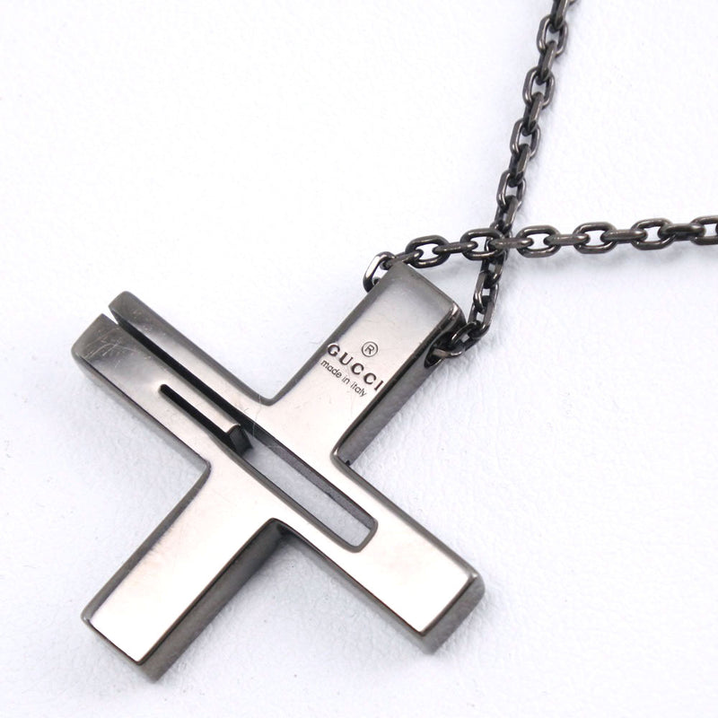 [GUCCI] Gucci Cross Necklace Silver 925 Black Unisex Necklace A-Rank