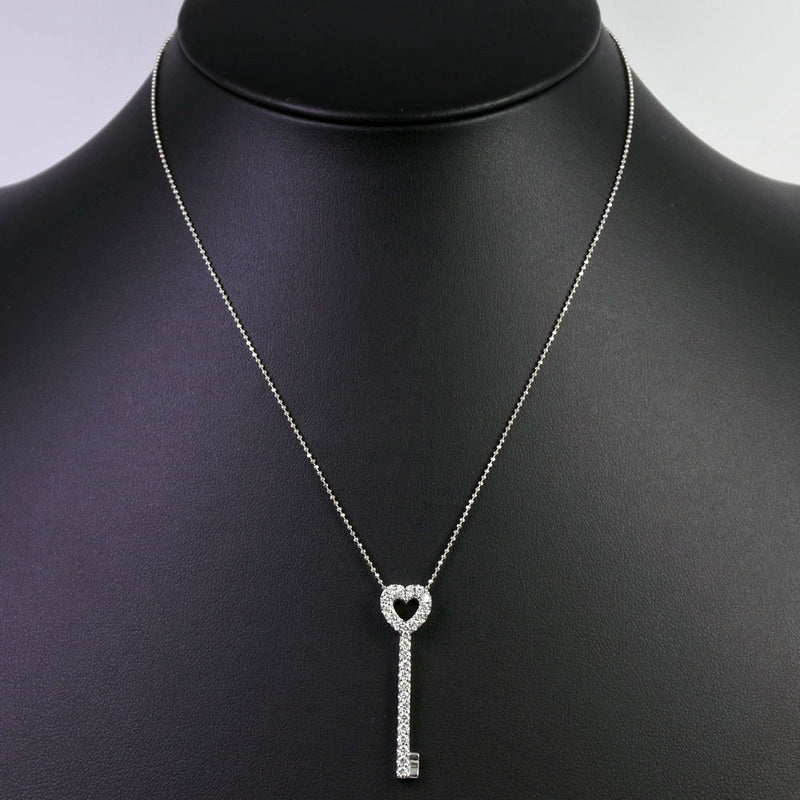 Diamond Heart Key Necklace 1/4 ct tw Round-cut 10K Rose Gold 19