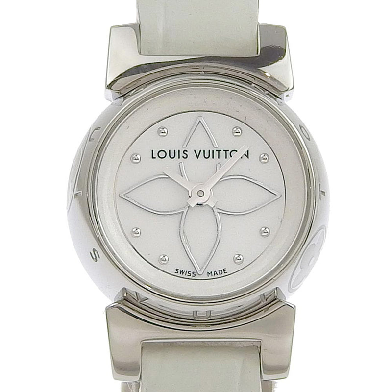 [Louis Vuitton] Louis Vuitton Tambul Q151C 스테인레스 스틸 x 가죽 화이트 쿼츠 아날로그 레이디 흰색 다이얼 시계 A-Rank