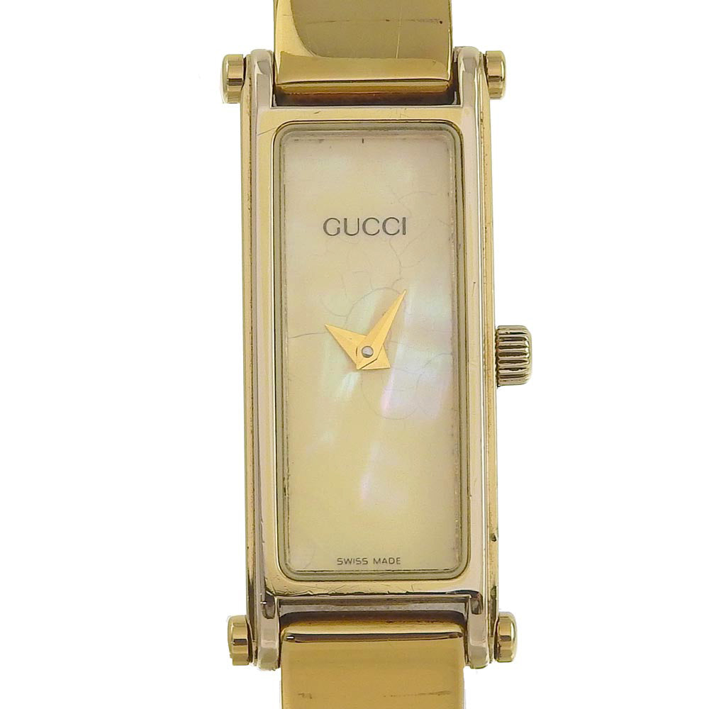 【GUCCI】グッチ, 1500L 金メッキ ゴールド クオーツ アナログ表示 レディース イエローシェル文字盤 腕時計
