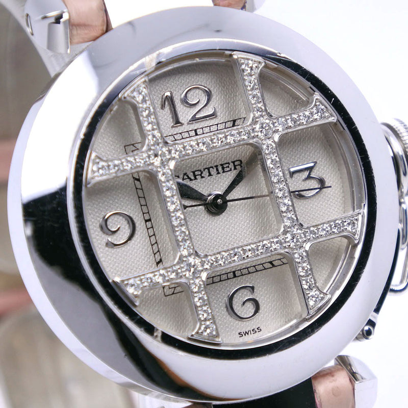 【CARTIER】カルティエ
 パシャ32 腕時計
 グリットダイヤ WJ101456 K18ホワイトゴールド×ダイヤモンド シルバー 自動巻き 白文字盤 Pasha 32 レディースA-ランク