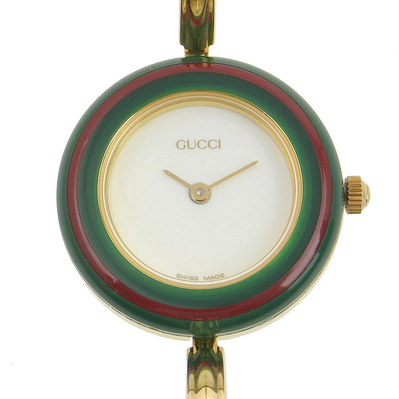 【GUCCI】グッチ
 チェンジベゼル 11/12.2 金メッキ ゴールド クオーツ アナログ表示 レディース 白文字盤 腕時計