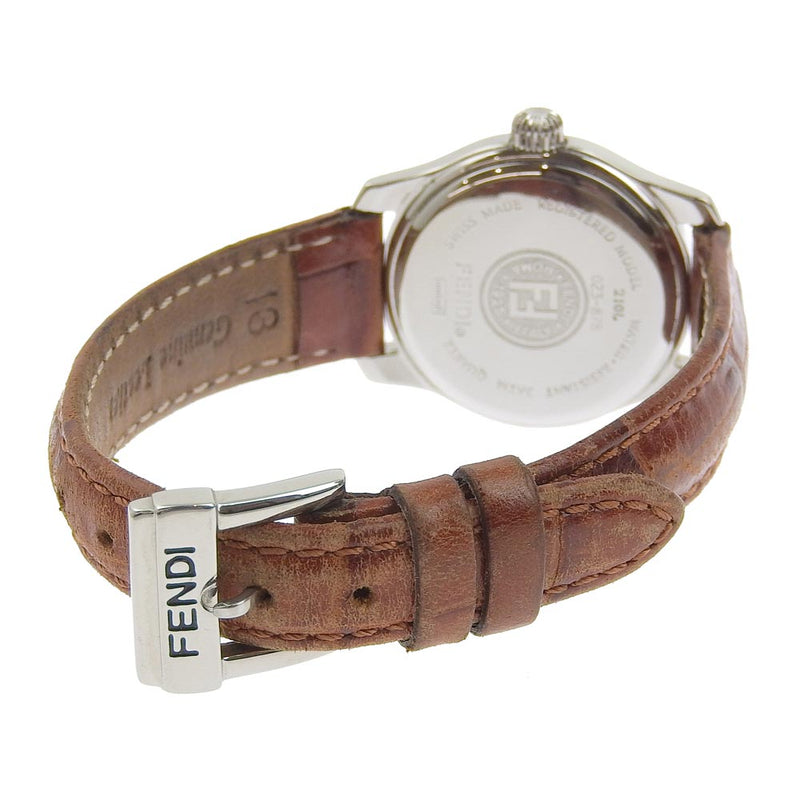 芬迪]芬迪210L不锈钢X皮革茶石英模拟显示女士粉红色表盘手表