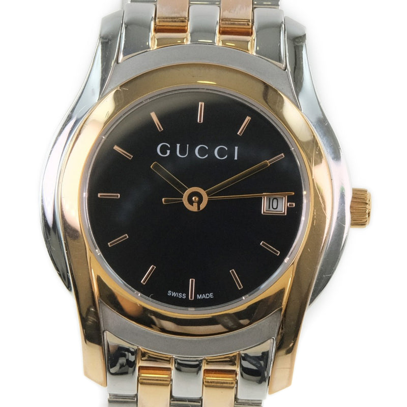 【GUCCI】グッチ
 コンビ 5500L 腕時計
 ステンレススチール ゴールド クオーツ アナログ表示 レディース 黒文字盤 腕時計