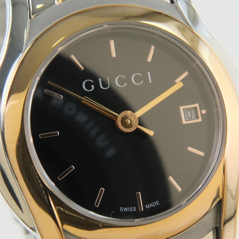 [Gucci] Gucci Combi 5500L Reloj de cuarzo de oro de acero inoxidable Damas analógicas de marcación negra dial negro