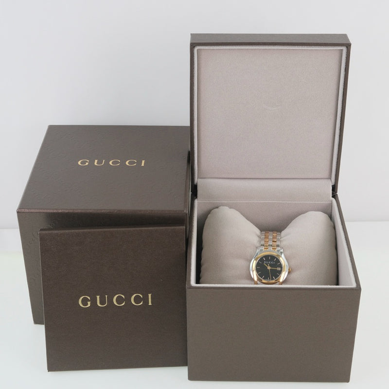 [GUCCI] Gucci Combi 5500L Watch Stainless Steel Gold Quartz Analog Ladies Black Dial Watch