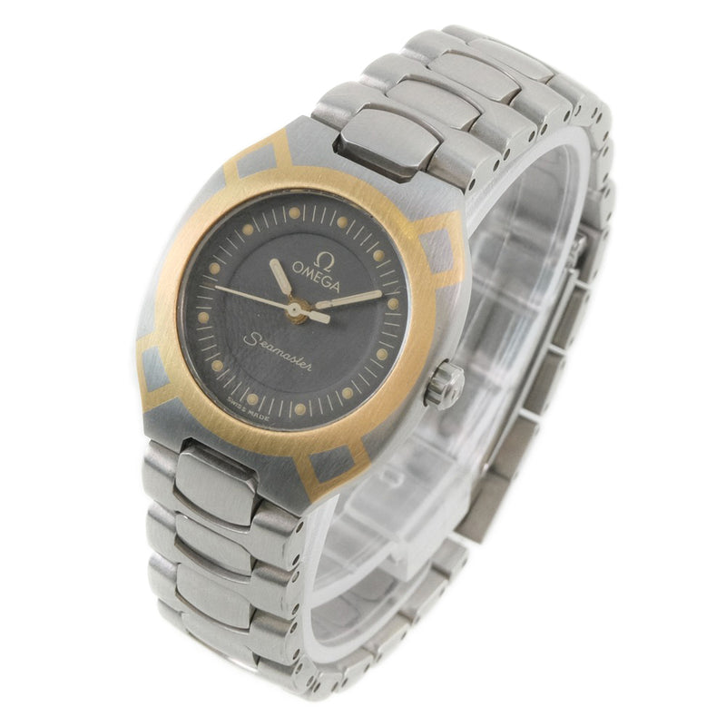 [OMEGA] Omega Sea Master Polaris Watch Stainless Steel Gold Quartz Analog Ladies Black Dial Watch