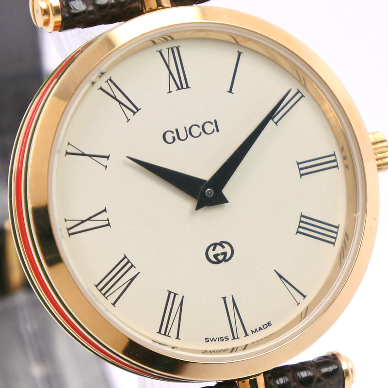 [Gucci] Gucci手表不锈钢X皮革石英女士​​奶油色表盘手表