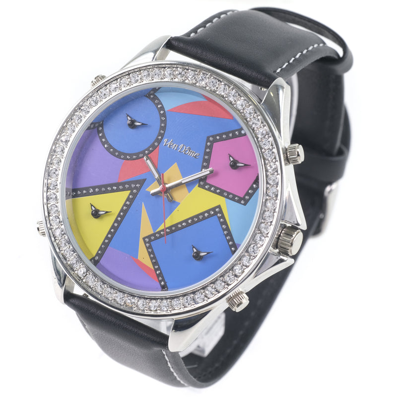 【VANDOME】ヴァンドーム
 5タイム 腕時計
 ステンレススチール×スワロフスキー×レザー クオーツ メンズ マルチカラー文字盤 腕時計
A-ランク