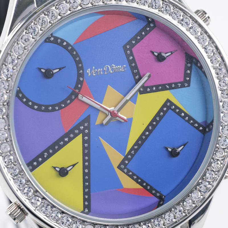 【VANDOME】ヴァンドーム
 5タイム 腕時計
 ステンレススチール×スワロフスキー×レザー クオーツ メンズ マルチカラー文字盤 腕時計
A-ランク