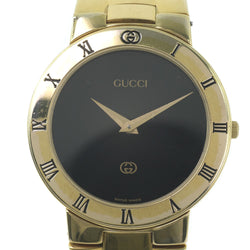 【GUCCI】グッチ
 3300M 腕時計
 金メッキ ゴールド クオーツ メンズ 黒文字盤 腕時計