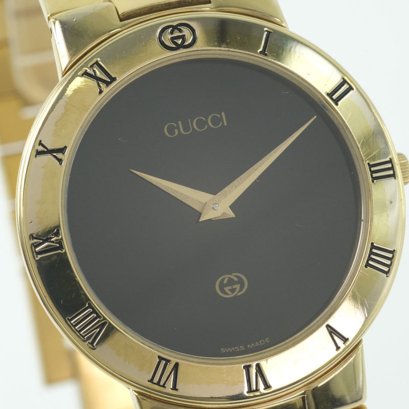 [Gucci] Gucci 3300m Reloj de dial negro de cuarzo de oro de oro chapado en oro